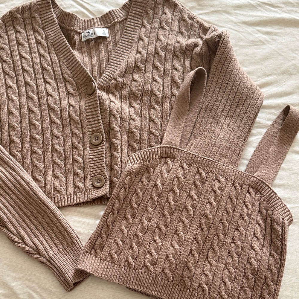 Hollister Tan Cable Knit Cardigan and Tank Set